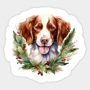 Christmas Brittany Dog Wreath Sticker